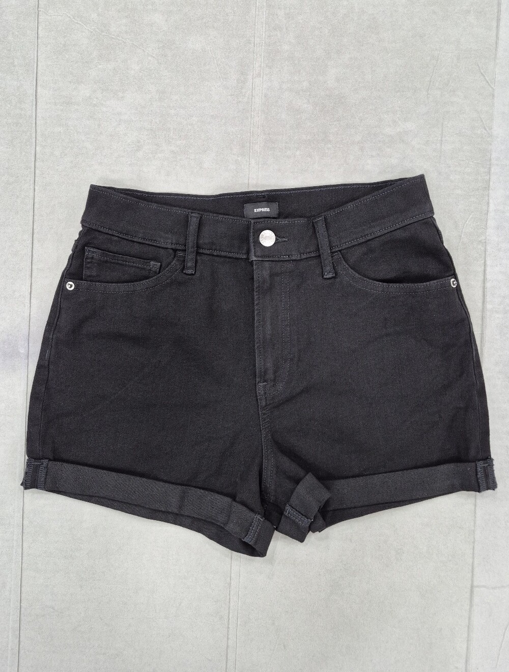 Express Shortie High Rise shorts women's 6 black twill stretch 5-pocket